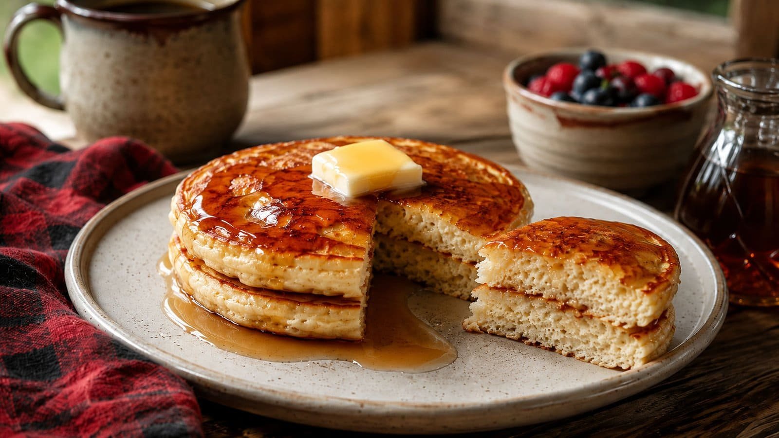 Canadian buttermilk pancakes with maple syrup