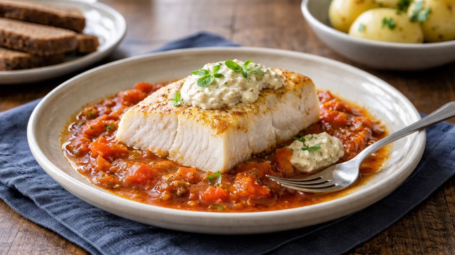 Greenlandic halibut with mustard sauce