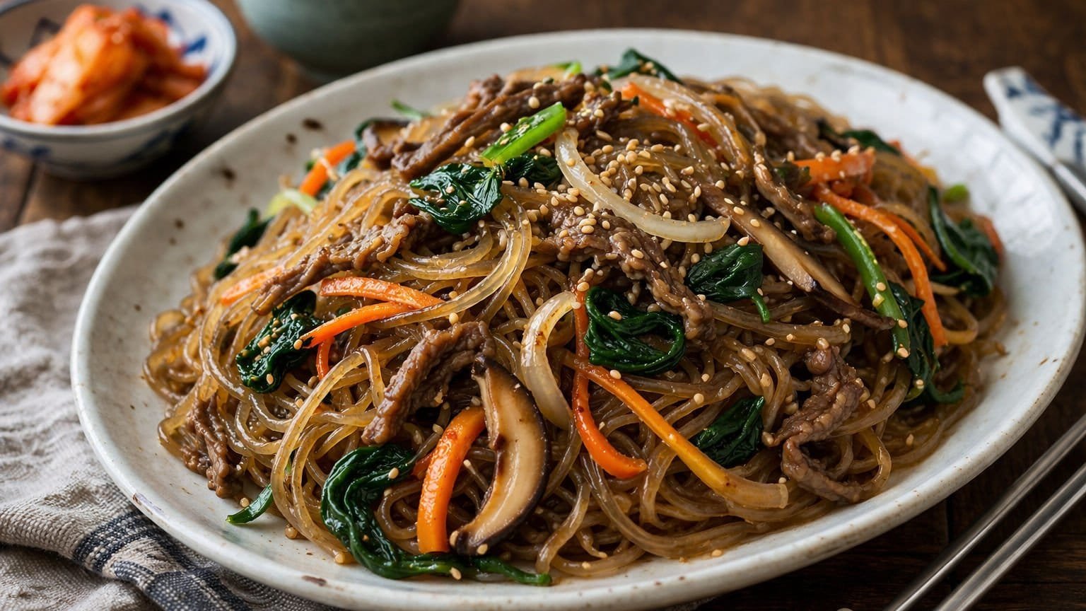 Japchae (Korean Glass Noodle Stirfry)